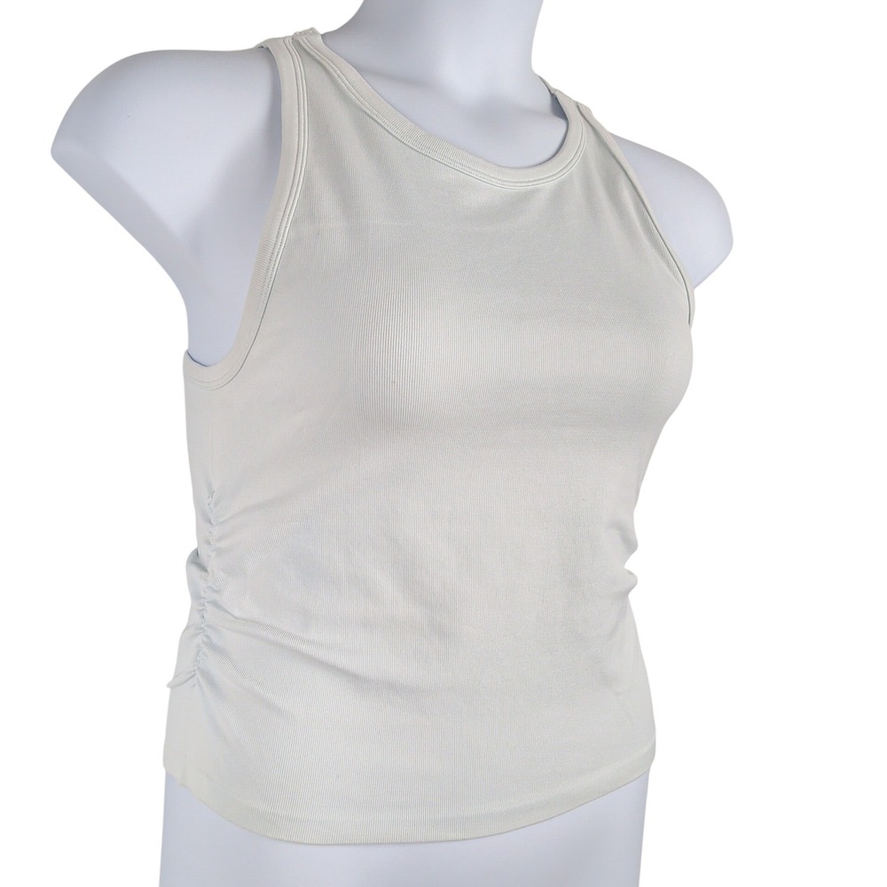Mint Green Athleisure Ribbed Ruched Side Tank Top Size Large Stretchy Sleeveless